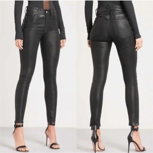 Good American Jeans Good Legs High Waist Skinny Waxed Black Sz 4 / 27 Stretch - Picture 1 of 9